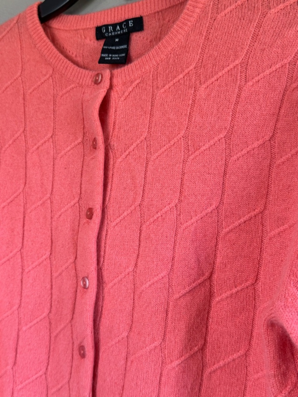 100% Cashmere Coral Crewneck Button Cardigan - Women - Picture 5 of 8